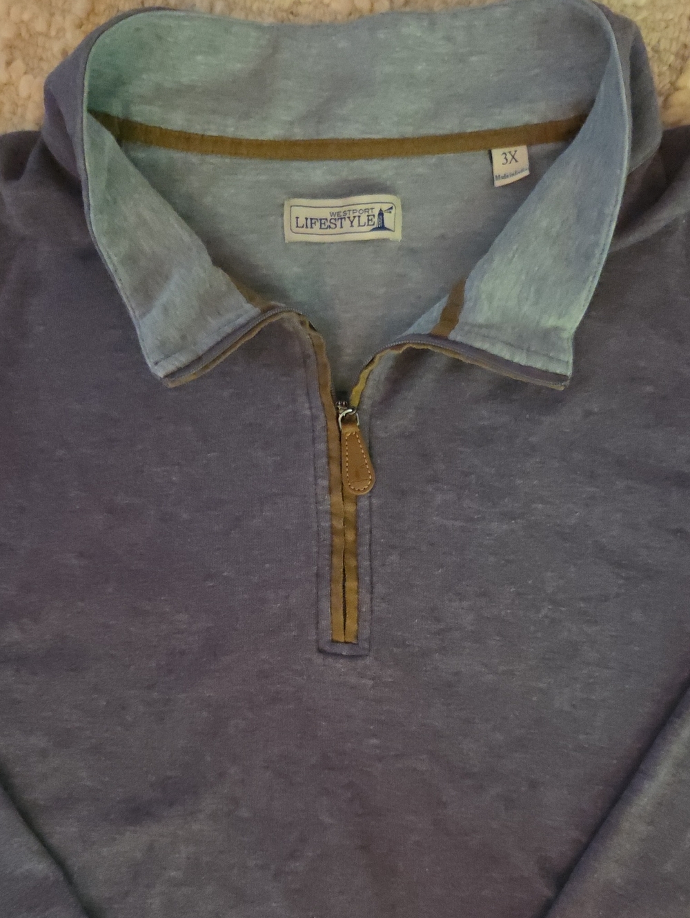 Westport Indigo Heather Quarter-Zip Pullover with Tan Trim, 3X